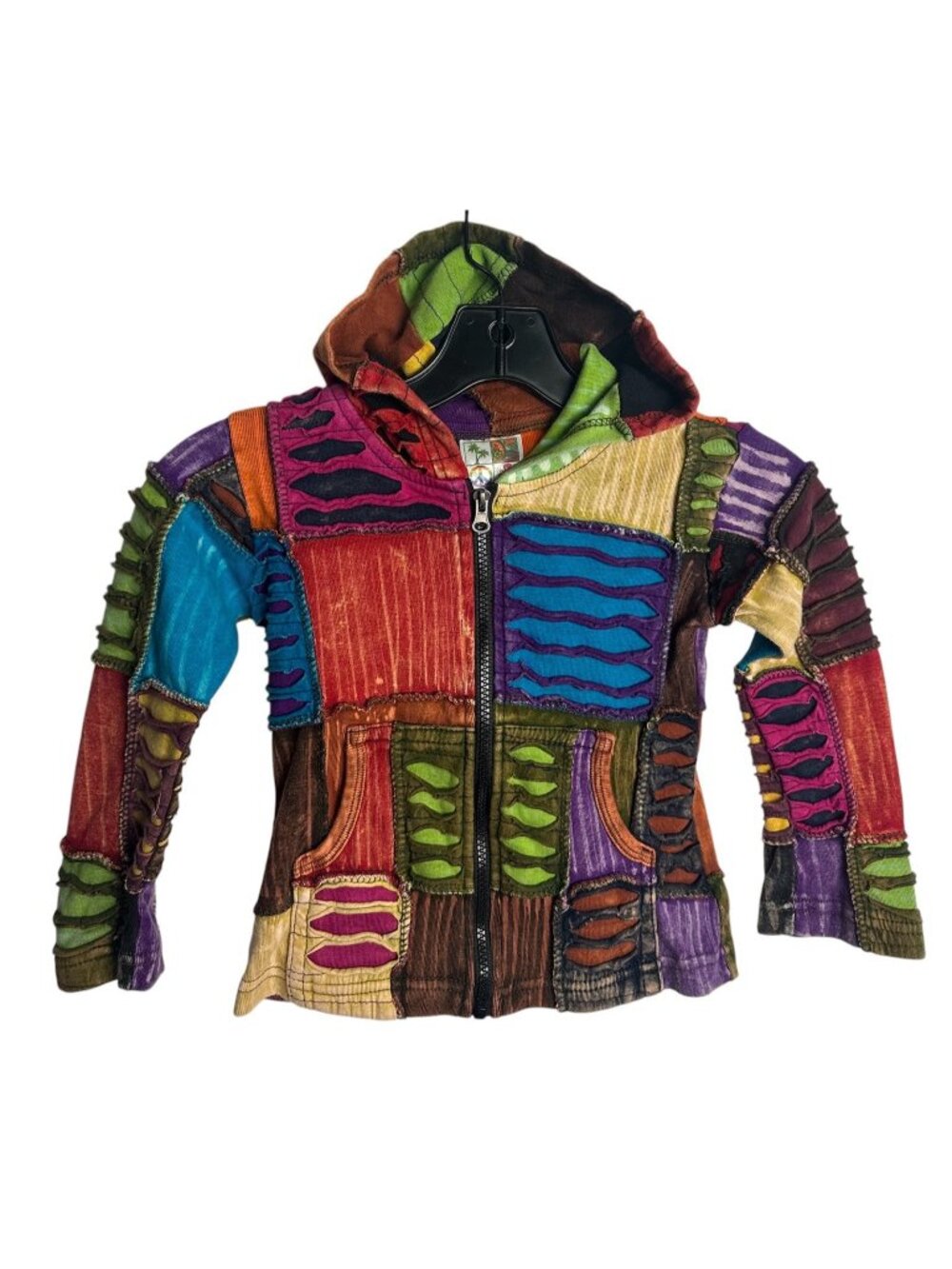 India Boutique Women S Patchwork Razor Cut Zip Hoodie Jacket Nepal NWOT